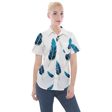 Feather Bird Women s Short Sleeve Pocket Shirt by artworkshop