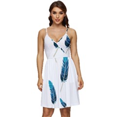 Feather Bird V-neck Pocket Summer Dress 