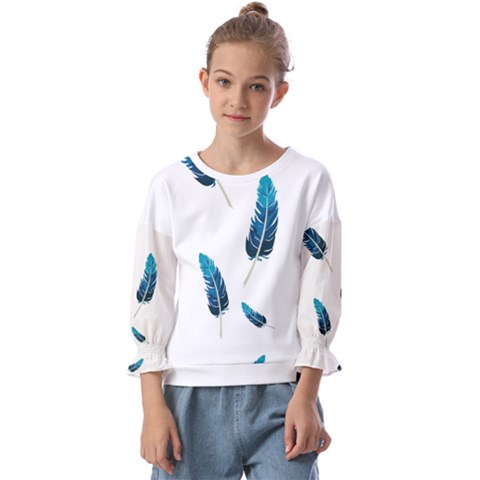 Feather Bird Kids  Cuff Sleeve Top by artworkshop