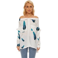 Feather Bird Off Shoulder Chiffon Pocket Shirt