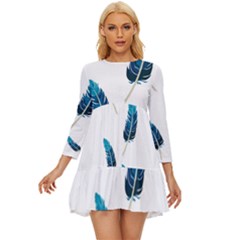 Feather Bird Long Sleeve Babydoll Dress