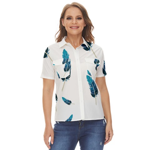 Feather Bird Women s Short Sleeve Double Pocket Shirt by artworkshop