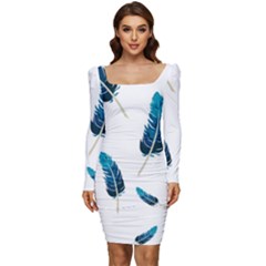 Feather Bird Women Long Sleeve Ruched Stretch Jersey Dress