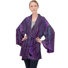 Feather Long Sleeve Velvet Kimono  by artworkshop