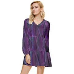 Feather Tiered Long Sleeve Mini Dress by artworkshop