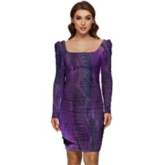 Feather Women Long Sleeve Ruched Stretch Jersey Dress