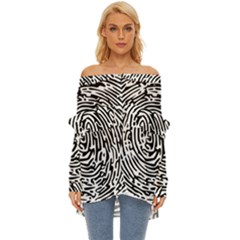 Fingerprint Off Shoulder Chiffon Pocket Shirt