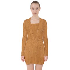 Hardwood Vertical V-neck Bodycon Long Sleeve Dress by artworkshop