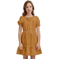 Hardwood Vertical Kids  Puff Sleeved Dress by artworkshop