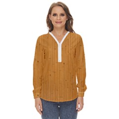 Hardwood Vertical Zip Up Long Sleeve Blouse