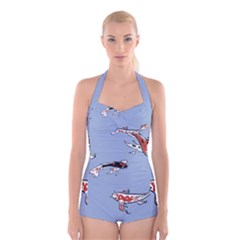 Fish Carp Koi Koi Boyleg Halter Swimsuit  by artworkshop