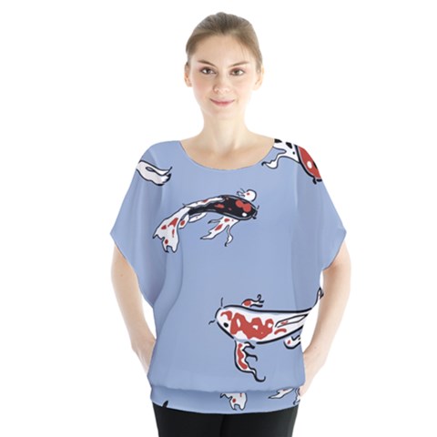 Fish Carp Koi Koi Batwing Chiffon Blouse by artworkshop