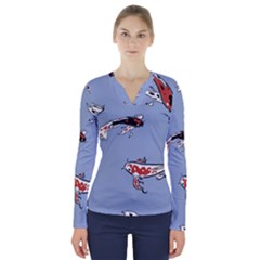 Fish Carp Koi Koi V-neck Long Sleeve Top by artworkshop