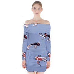 Fish Carp Koi Koi Long Sleeve Off Shoulder Dress by artworkshop