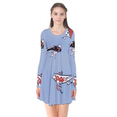 Fish Carp Koi Koi Long Sleeve V-neck Flare Dress by artworkshop