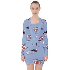 Fish Carp Koi Koi V-neck Bodycon Long Sleeve Dress by artworkshop