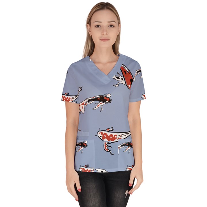 Fish Carp Koi Koi Women s V-Neck Scrub Top