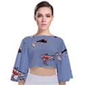 Fish Carp Koi Koi Tie Back Butterfly Sleeve Chiffon Top View1