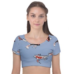 Fish Carp Koi Koi Velvet Short Sleeve Crop Top  by artworkshop