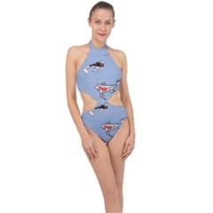 Fish Carp Koi Koi Halter Side Cut Swimsuit by artworkshop