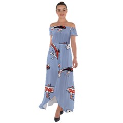 Fish Carp Koi Koi Off Shoulder Open Front Chiffon Dress by artworkshop