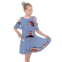 Fish Carp Koi Koi Kids  Shoulder Cutout Chiffon Dress by artworkshop