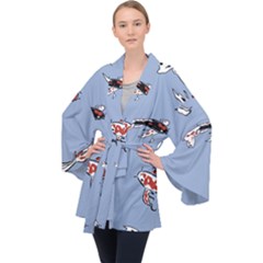 Fish Carp Koi Koi Long Sleeve Velvet Kimono  by artworkshop