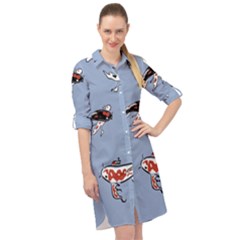 Fish Carp Koi Koi Long Sleeve Mini Shirt Dress by artworkshop