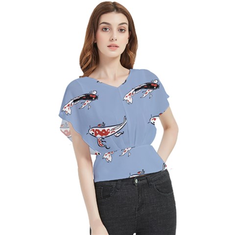 Fish Carp Koi Koi Butterfly Chiffon Blouse by artworkshop