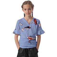 Fish Carp Koi Koi Kids  V-neck Horn Sleeve Blouse by artworkshop