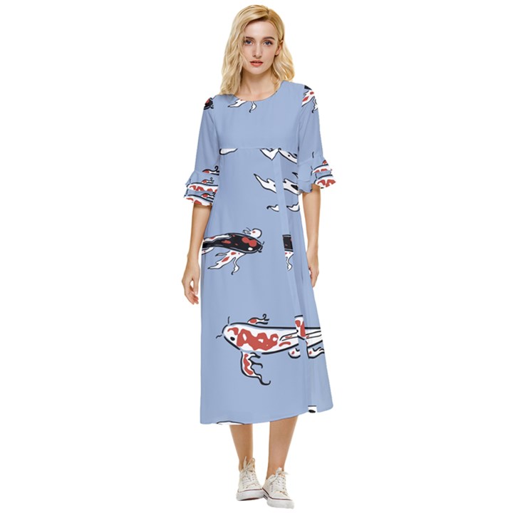 Fish Carp Koi Koi Double Cuff Midi Dress