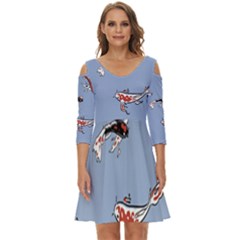 Fish Carp Koi Koi Shoulder Cut Out Zip Up Dress by artworkshop