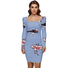 Fish Carp Koi Koi Women Long Sleeve Ruched Stretch Jersey Dress