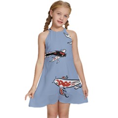 Fish Carp Koi Koi Kids  Halter Collar Waist Tie Chiffon Dress by artworkshop