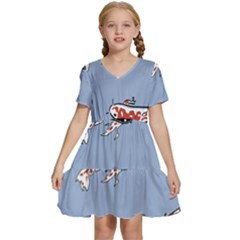 Fish Carp Koi Koi Kids  Short Sleeve Tiered Mini Dress by artworkshop