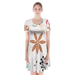 Nature Flora Short Sleeve V-neck Flare Dress by artworkshop