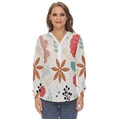 Nature Flora Zip Up Long Sleeve Blouse