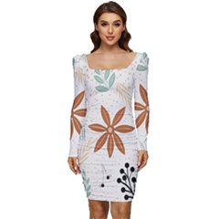 Nature Flora Women Long Sleeve Ruched Stretch Jersey Dress