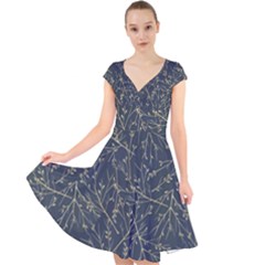 Nature Twigs Cap Sleeve Front Wrap Midi Dress