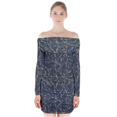 Nature Twigs Long Sleeve Off Shoulder Dress by artworkshop