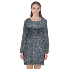 Nature Twigs Long Sleeve Chiffon Shift Dress 