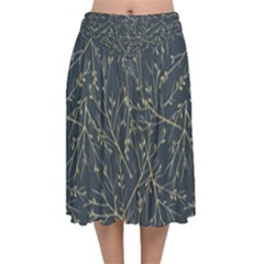 Nature Twigs Velvet Flared Midi Skirt