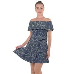 Nature Twigs Off Shoulder Velour Dress