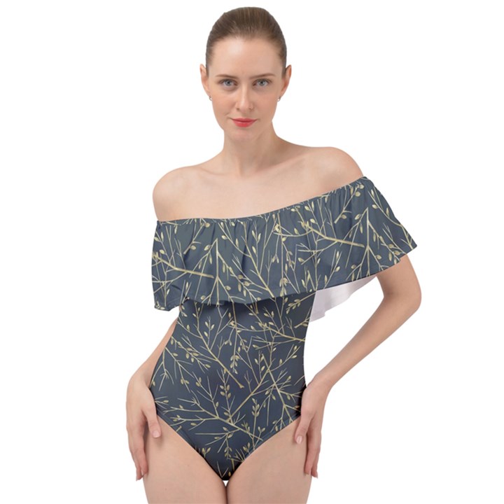 Nature Twigs Off Shoulder Velour Bodysuit 