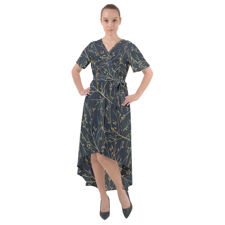 Nature Twigs Front Wrap High Low Dress