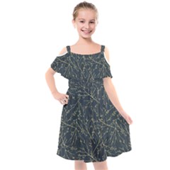 Nature Twigs Kids  Cut Out Shoulders Chiffon Dress by artworkshop