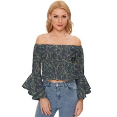 Nature Twigs Off Shoulder Flutter Bell Sleeve Top