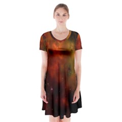 Space Science Short Sleeve V-neck Flare Dress by artworkshop