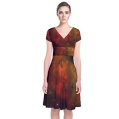 Space Science Short Sleeve Front Wrap Dress by artworkshop