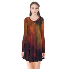 Space Science Long Sleeve V-neck Flare Dress by artworkshop